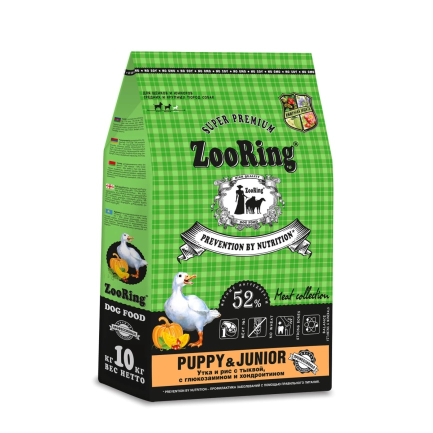 Zooring Puppy & Junior Утка и рис с тыквой, с глюкозамином и хондроитином 10 кг фото 1